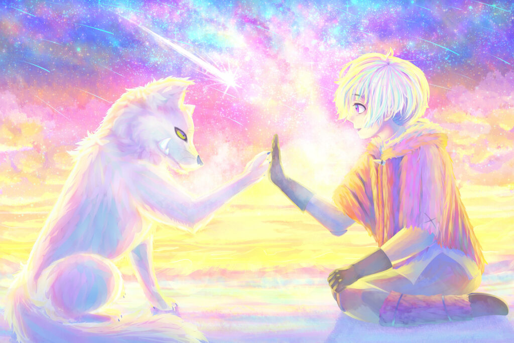 Heartfelt Pledge of Friendship Wallpaper: Wolf & Character Bond