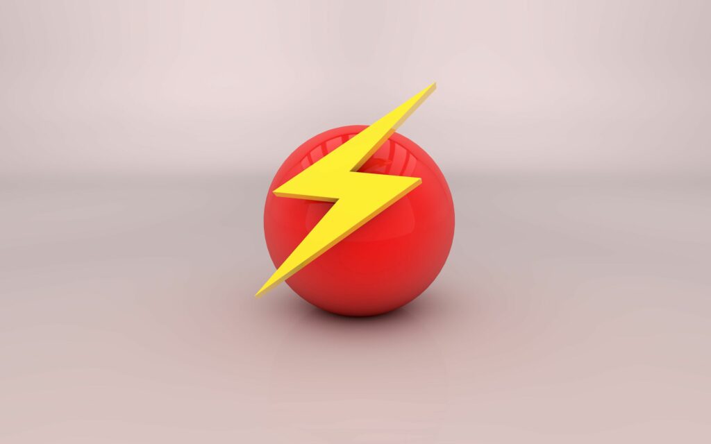 Vivid Red Ball Wallpaper with Yellow Lightning Bolt - 2560x1600