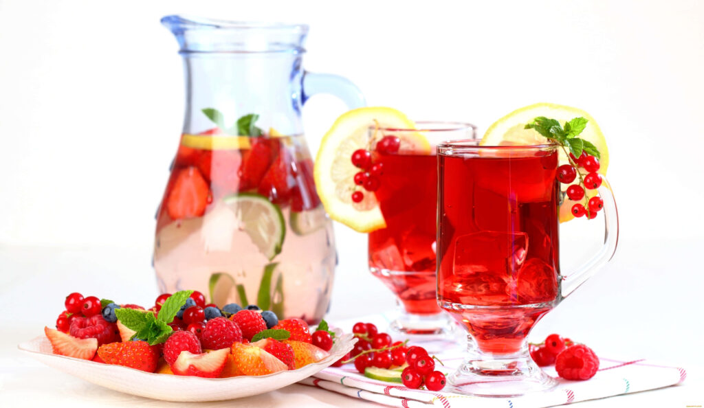 Vibrant Fruit-Infused Water & Berry Juice Wallpaper Background