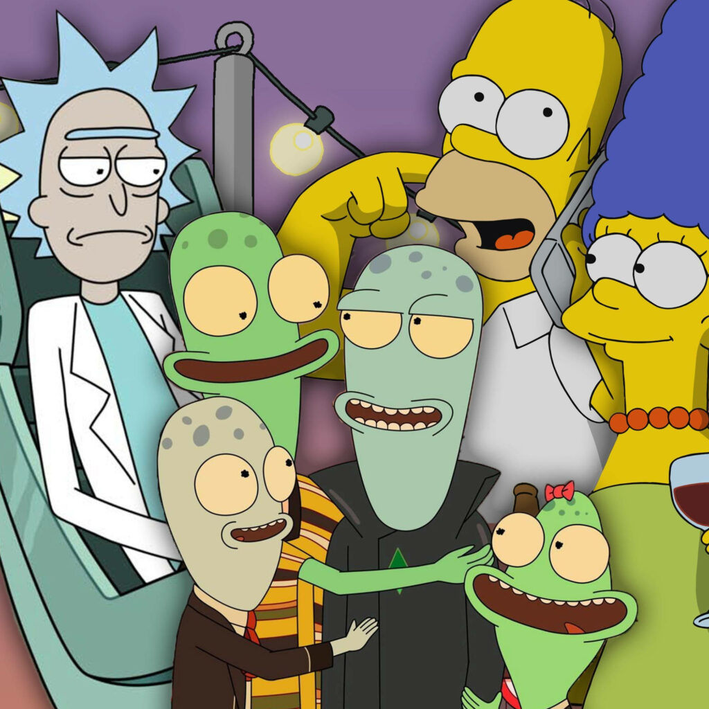 Vibrant Crossover Wallpaper: Solar Opposites, Rick & Morty, Simpsons