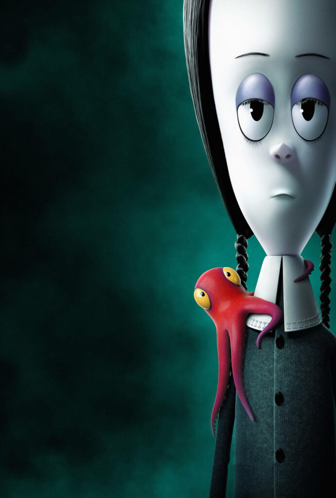 Vibrant Wallpaper: Wednesday Addams & Her Octopus from The Addams Family 2