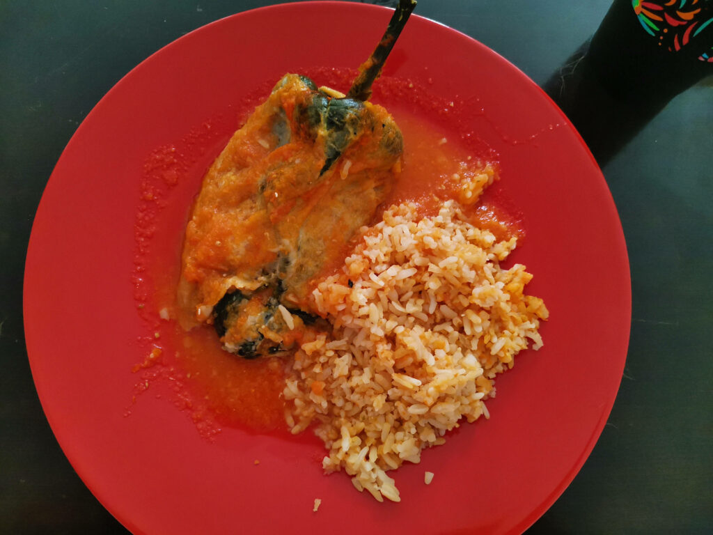 Colorful Wallpaper: Traditional Mexican Chili Relleno with Rice