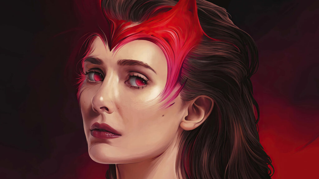 Vibrant Wanda Wallpaper: Bold Red Headdress & Surreal Background