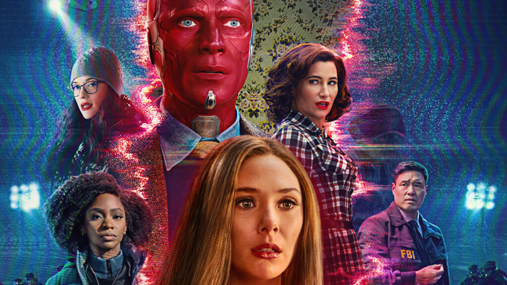 Vibrant WandaVision Marvel PC Wallpaper: Retro-Modern Adventure