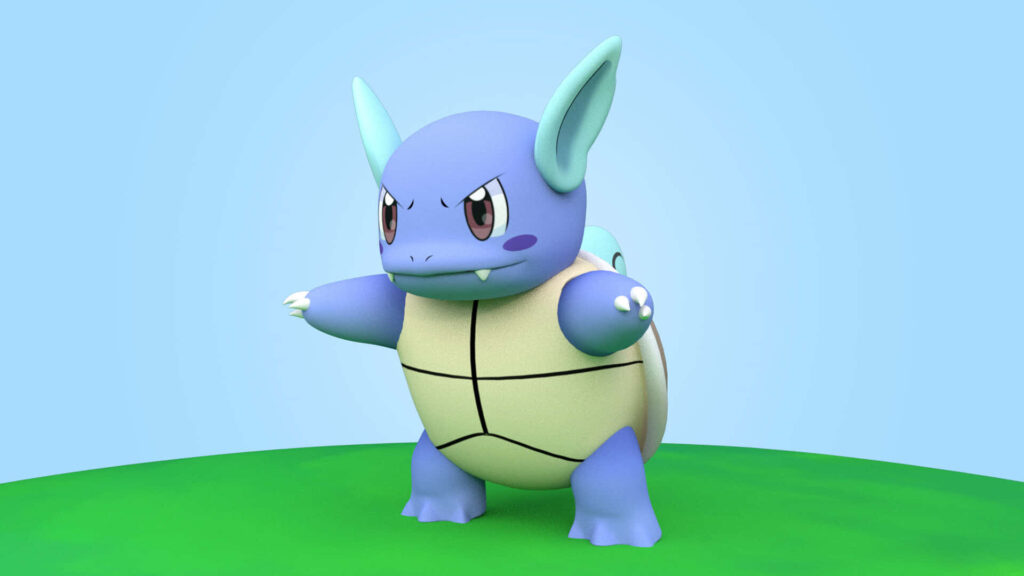 Vibrant 3D Wartortle Wallpaper: Dynamic Pokémon Art in Bright Colors