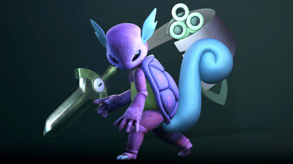 Vibrant 3D Wartortle & Honedge Wallpaper with Dark Background