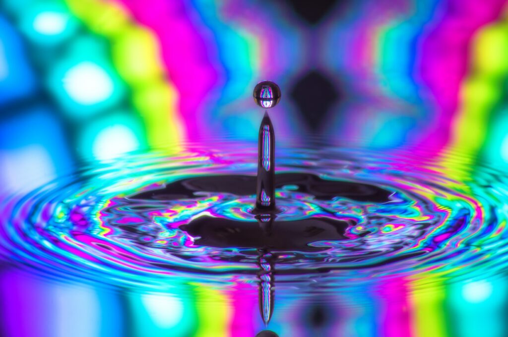 Vibrant Water Droplet Ripples Wallpaper Background with Dynamic Hues
