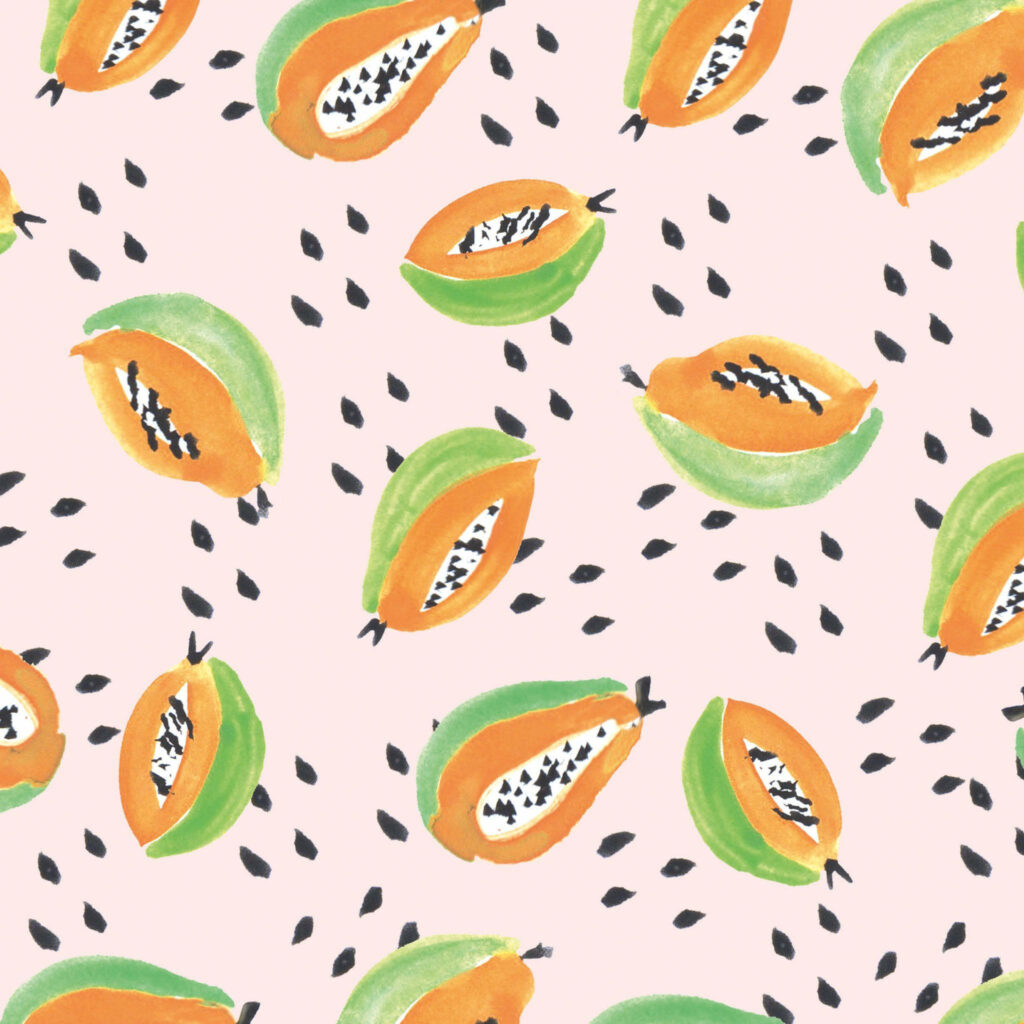 Seamless Watercolor Papaya Wallpaper: Tropical Fruit Pattern Background