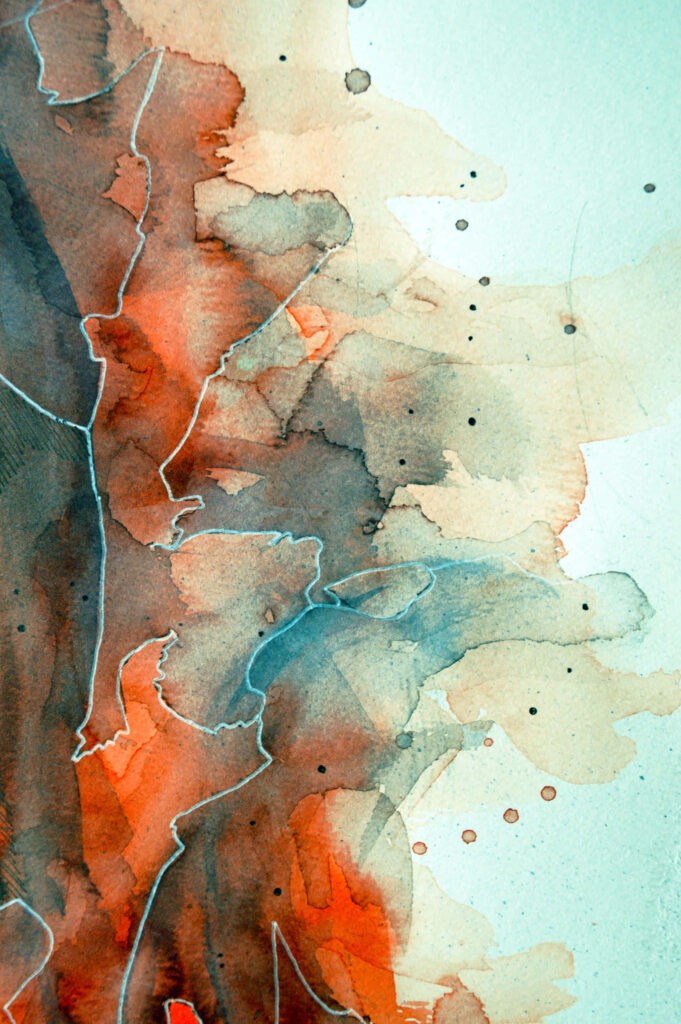 Vibrant Watercolor Abstract Wallpaper: Orange, Blue & Gray Texture