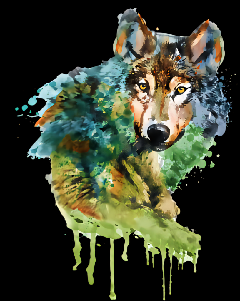 Vibrant Watercolor Wolf Art with Transparent Background Wallpaper