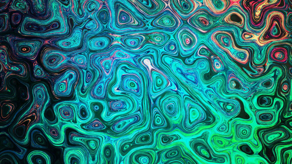 Mesmerizing Circular Waves of Blue-Green: A Dynamic Abstract Color Symphony Wallpaper