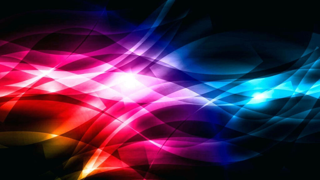 Vibrant Kaleidoscope: Abstract Waves and Radiant Flares Illuminate Dark Graphic Backdrop Wallpaper