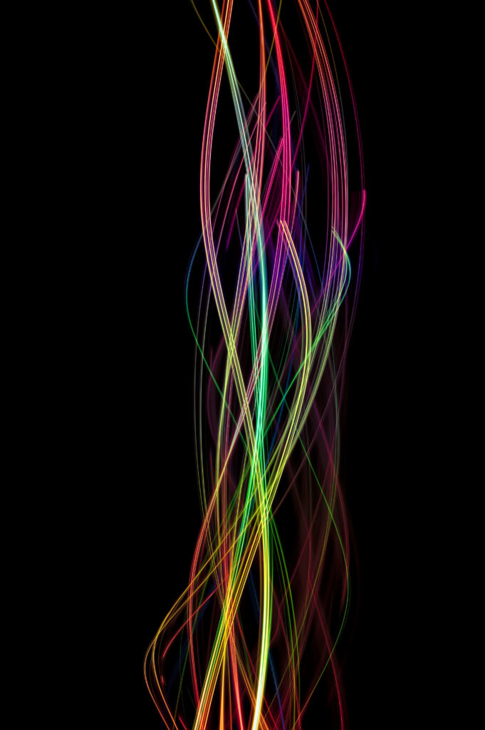 Colorful Wavy Lines Wallpaper on Black Background - Dynamic Design