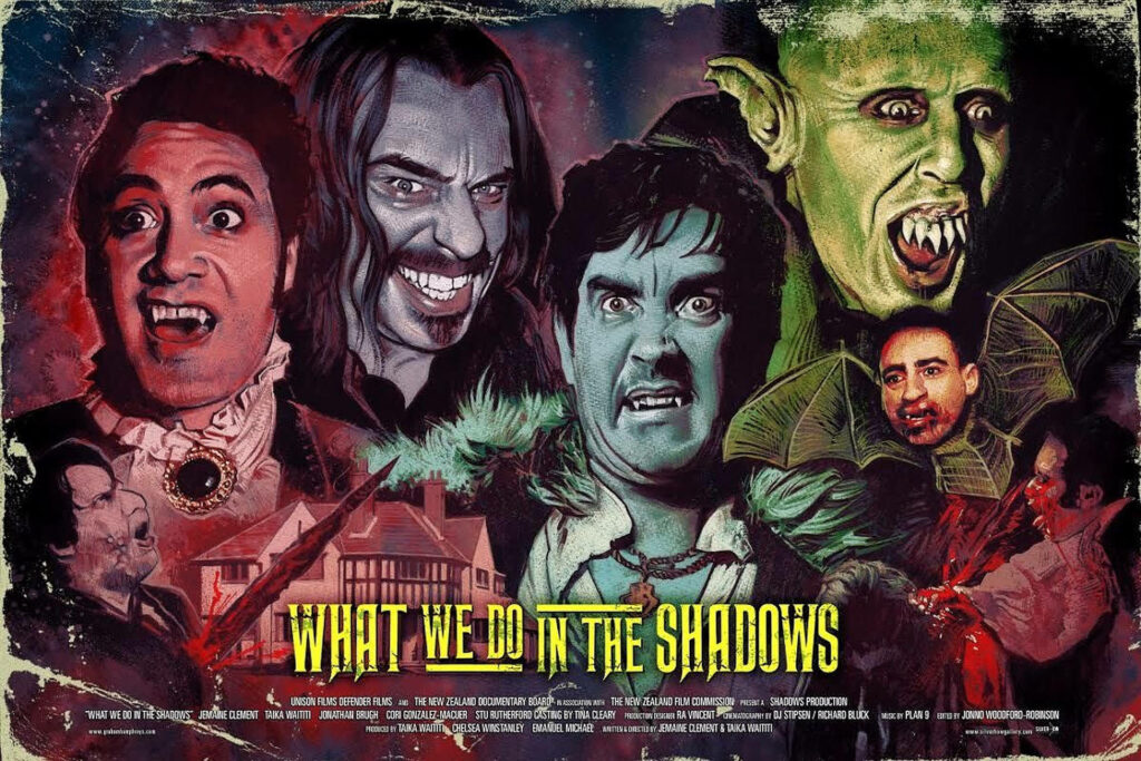 Vibrant What We Do In The Shadows Poster: Humorous Gothic Wallpaper