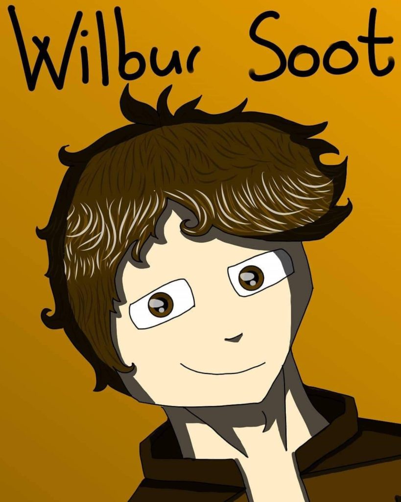 Vibrant Wilbur Soot digital portrait with brown hair on mustard yellow background wallpaper