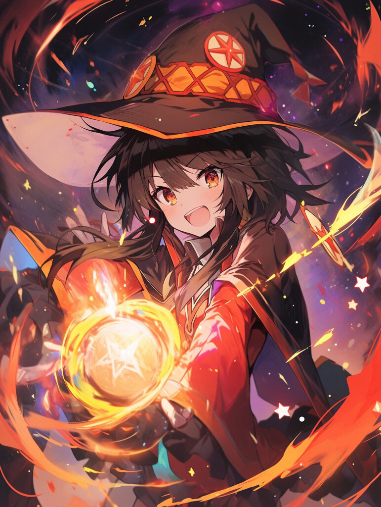 Anime Witch Wallpaper: Magical Flames & Energetic Conjuring Scene