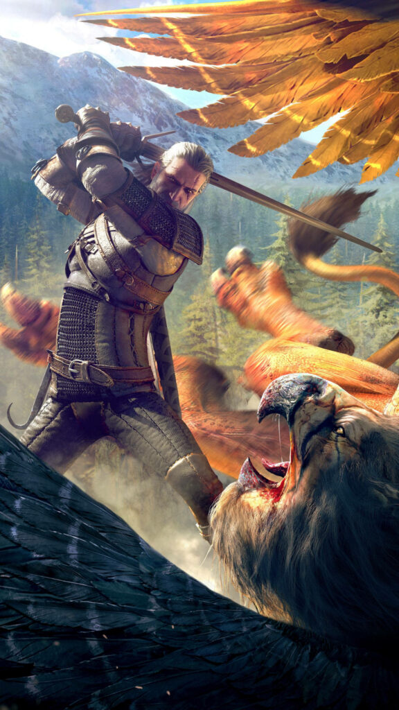 Vibrant Witcher 3 Wallpaper: Hero vs Creature in Forest Action