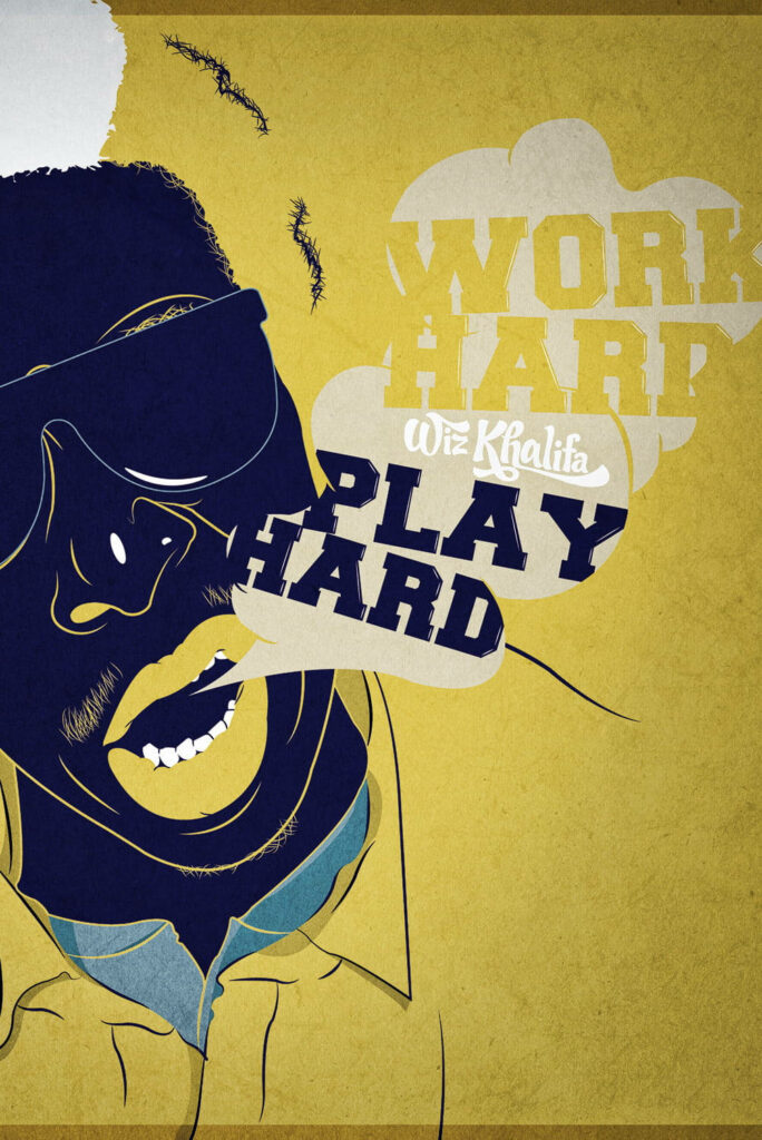 Vibrant Wiz Khalifa Wallpaper: 'Work Hard Play Hard' Design