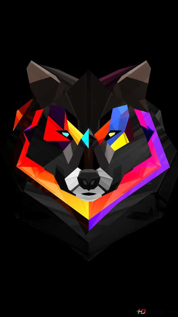 Vibrant Abstract Wolf Head Wallpaper - Bold Geometric Design