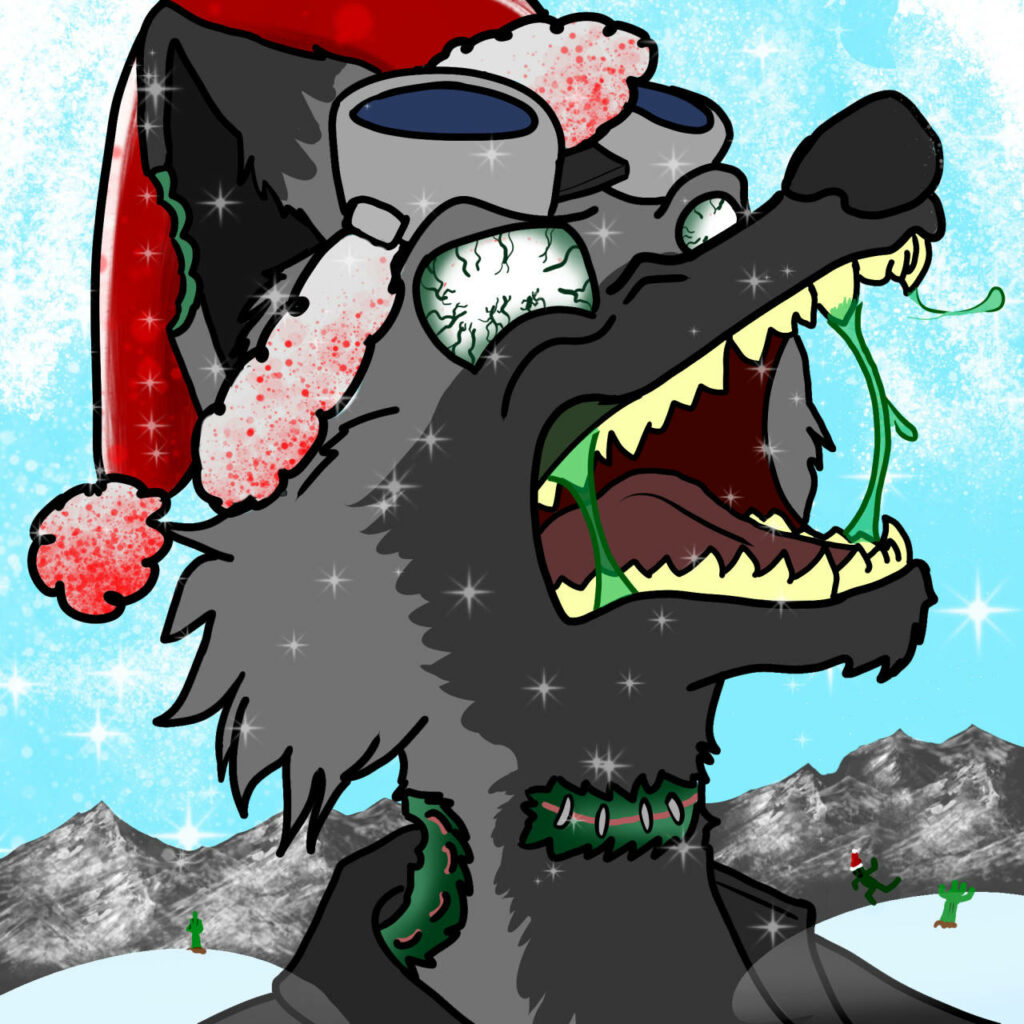 Howling Wolf Wallpaper with Santa Hat & Goggles Under Moonlight