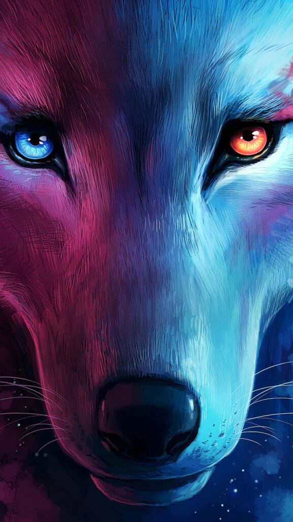 Majestic Colorful Wolf Wallpaper with Striking Eyes - Vibrant Background