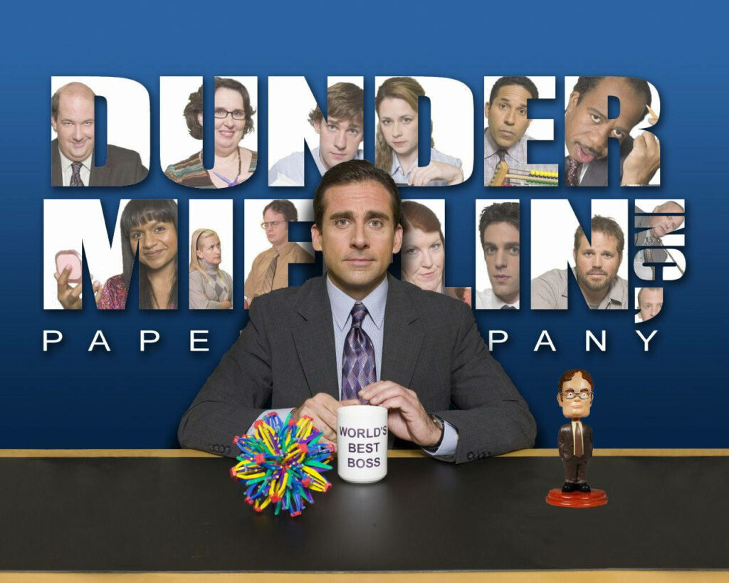 Vibrant Michael Scott Wallpaper with Dunder Mifflin Cast