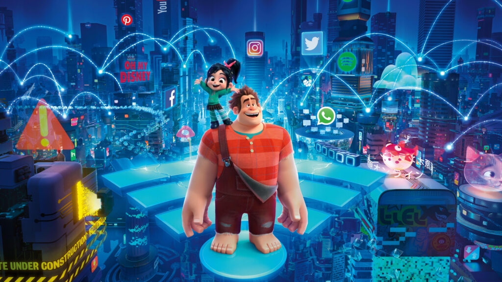 Futuristic Wreck-It Ralph Wallpaper: Ralph & Vanellope in Neon City