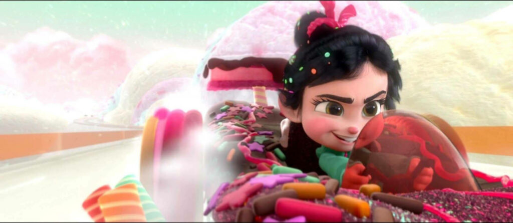 Vibrant Wreck-It Ralph Wallpaper: Vanellope Racing in Candy Kart