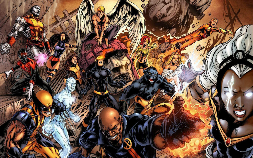 Epic X-Men Team Digital Comic Art Wallpaper - Action-Packed Scene