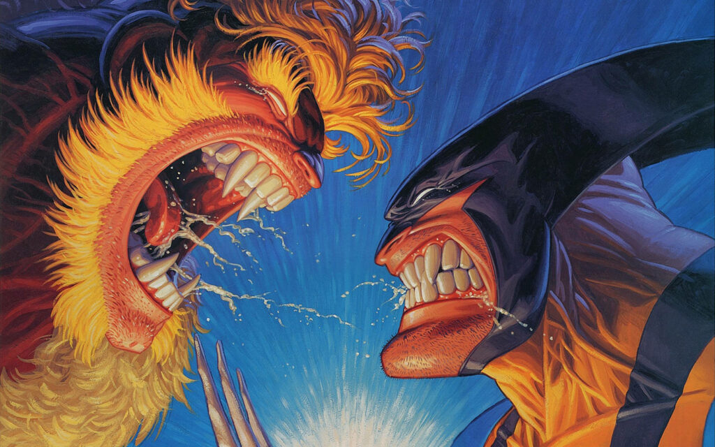 Intense Wolverine vs. Sabretooth Wallpaper Background Design