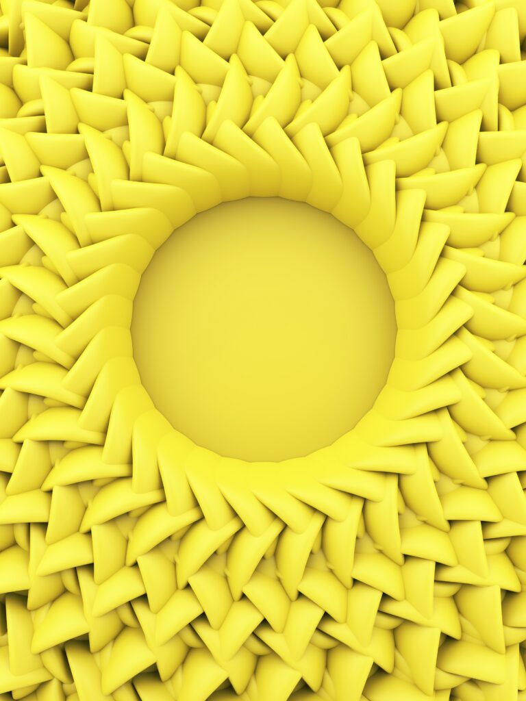 Vibrant Yellow 3D Relief Wallpaper with Dynamic Circular Pattern