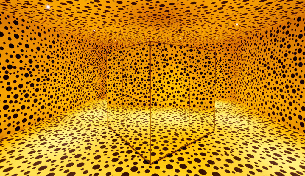 Vibrant Yellow Abstract Wallpaper with Black Circles & Depth