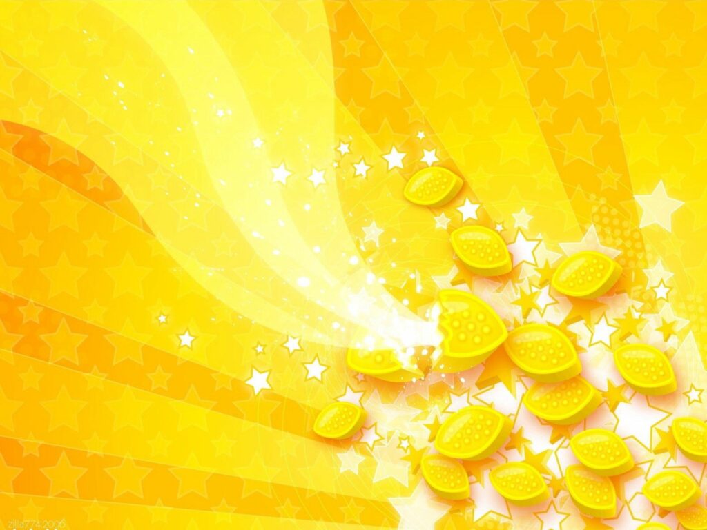 Vibrant Yellow Abstract Wallpaper with Playful Lemon & Star Patterns