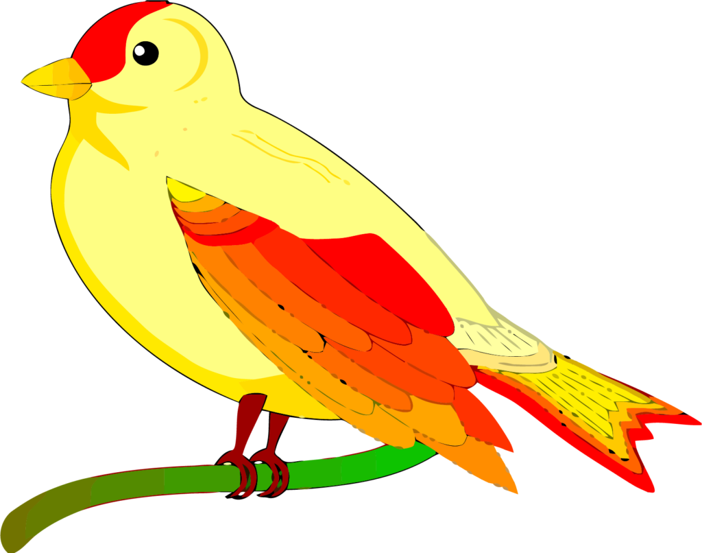 Vibrant Yellow Bird Illustration on Branch with Colorful Feathers Wallpaper