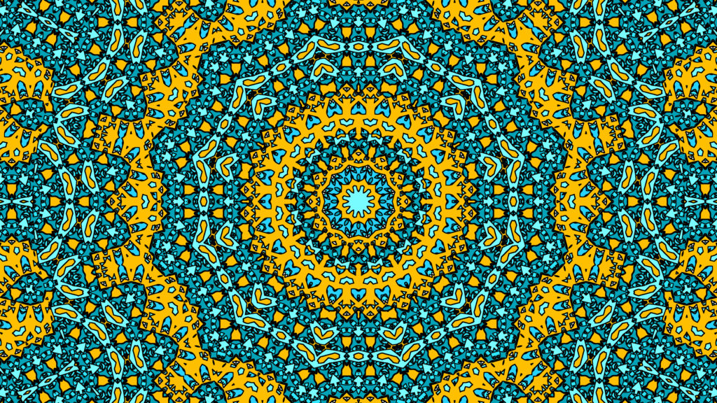 Vibrant Yellow & Blue Fractal Wallpaper: Intricate Abstract Design