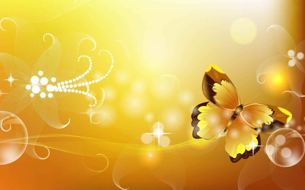 Glowing Yellow Butterfly Wallpaper: Vibrant Gold Floral Background