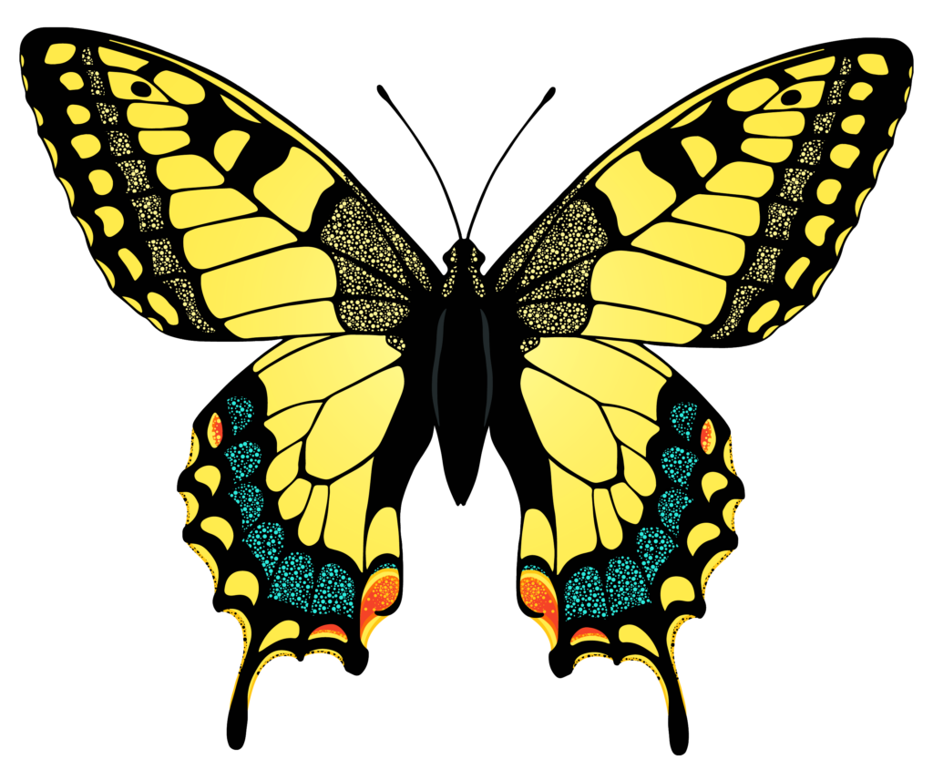 Vibrant Yellow Butterfly Wallpaper with Intricate Black Patterns