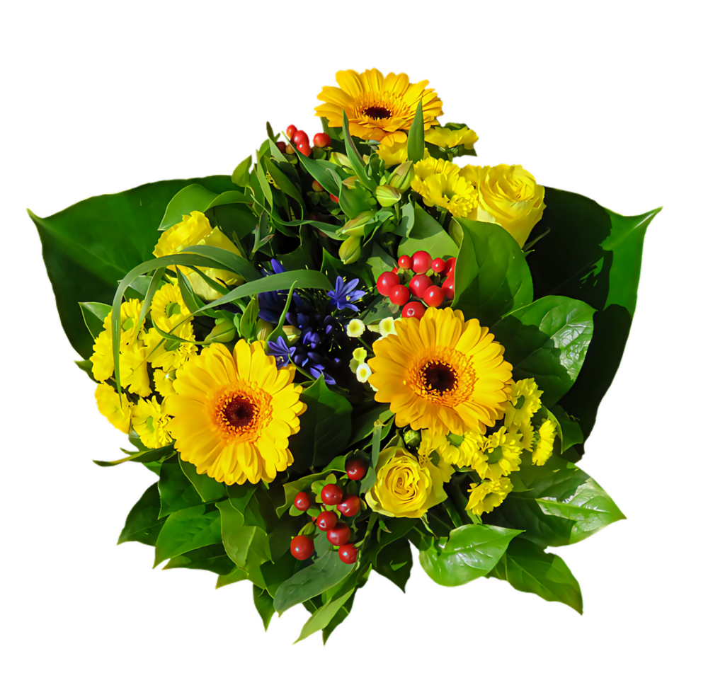 Cheerful Yellow Flower Bouquet with Daisies, Roses & Greenery Wallpaper