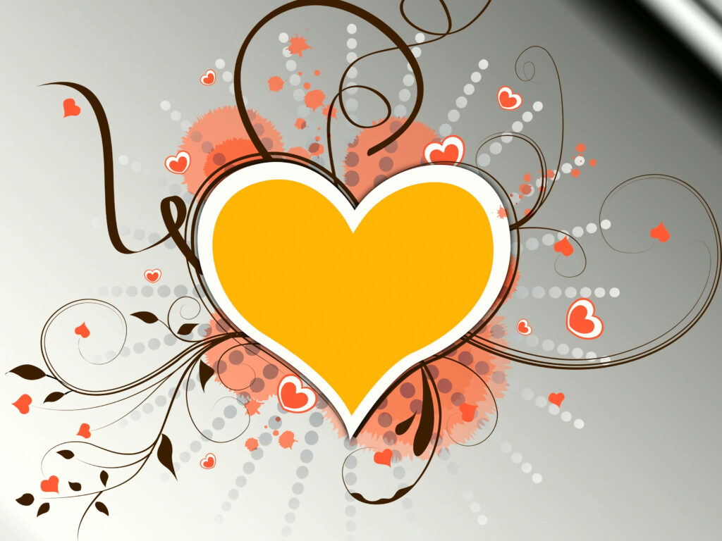 Vibrant Yellow Heart Wallpaper with Floral Swirls & Hearts