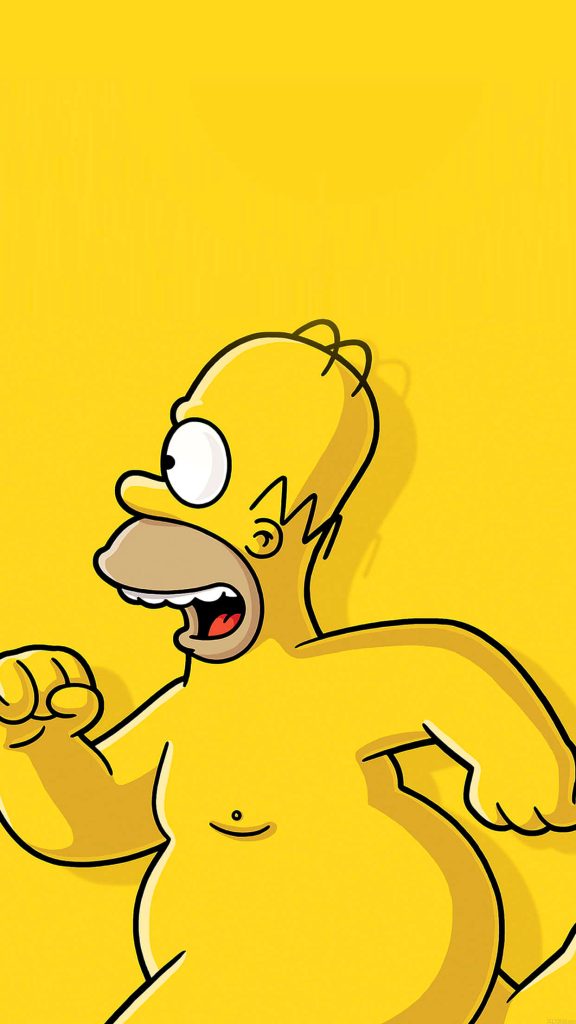 Vibrant yellow Homer Simpson surprised pose 2D cartoon wallpaper for Simpsons fans mobile background