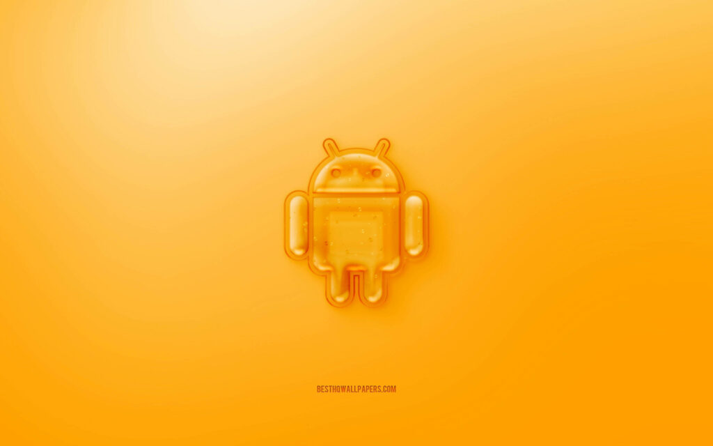 A Sunny Delight: Vibrant Desktop Wallpaper Showcasing the Yellow Jelly Android Logo on a Solid Sun-Kissed Background