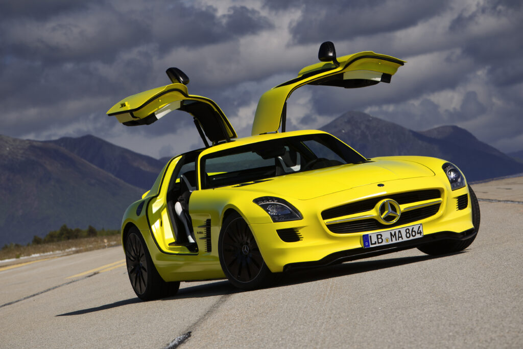 Vibrant Yellow Mercedes-Benz SLS AMG E-Cell Coupe Wallpaper