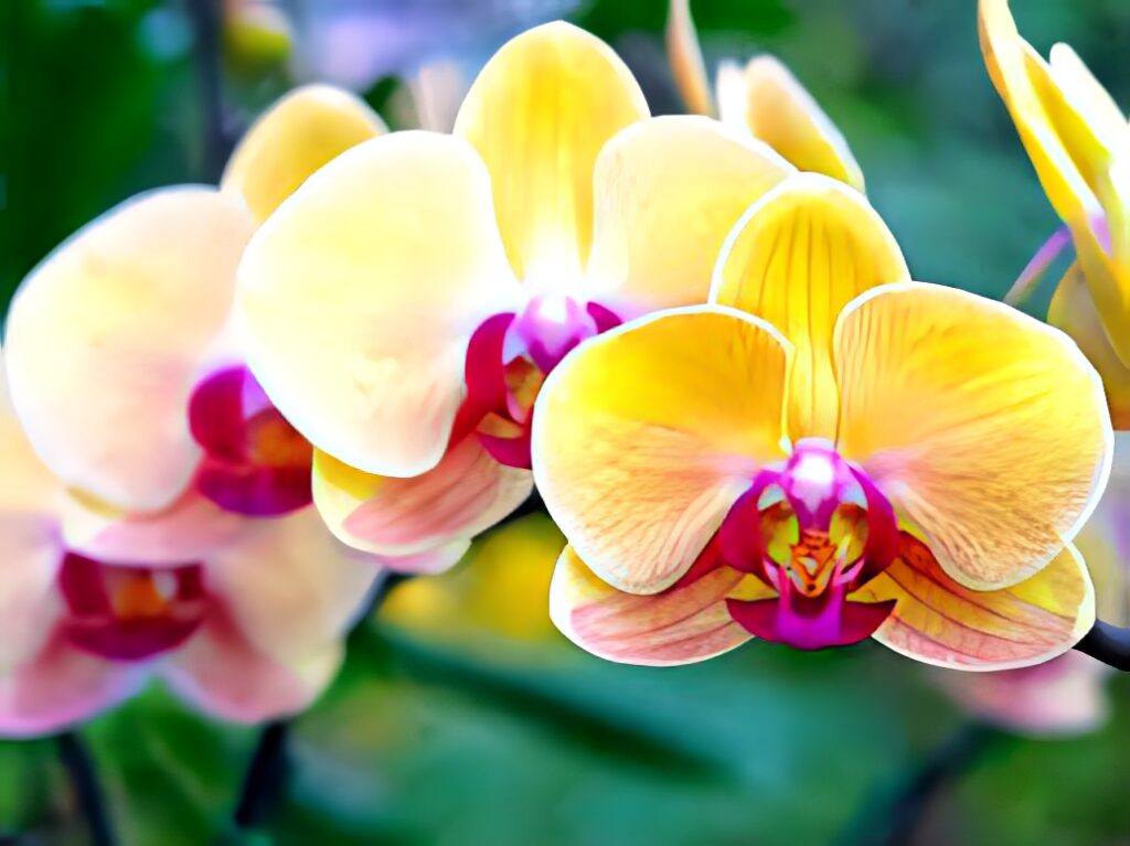 Elegant Yellow Moth Orchids Wallpaper with Soft Blurred Background