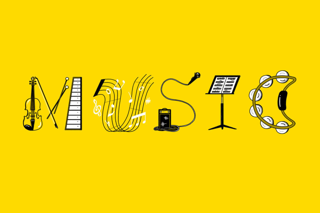 Vibrant Yellow Music Wallpaper Featuring Instruments & Creativity