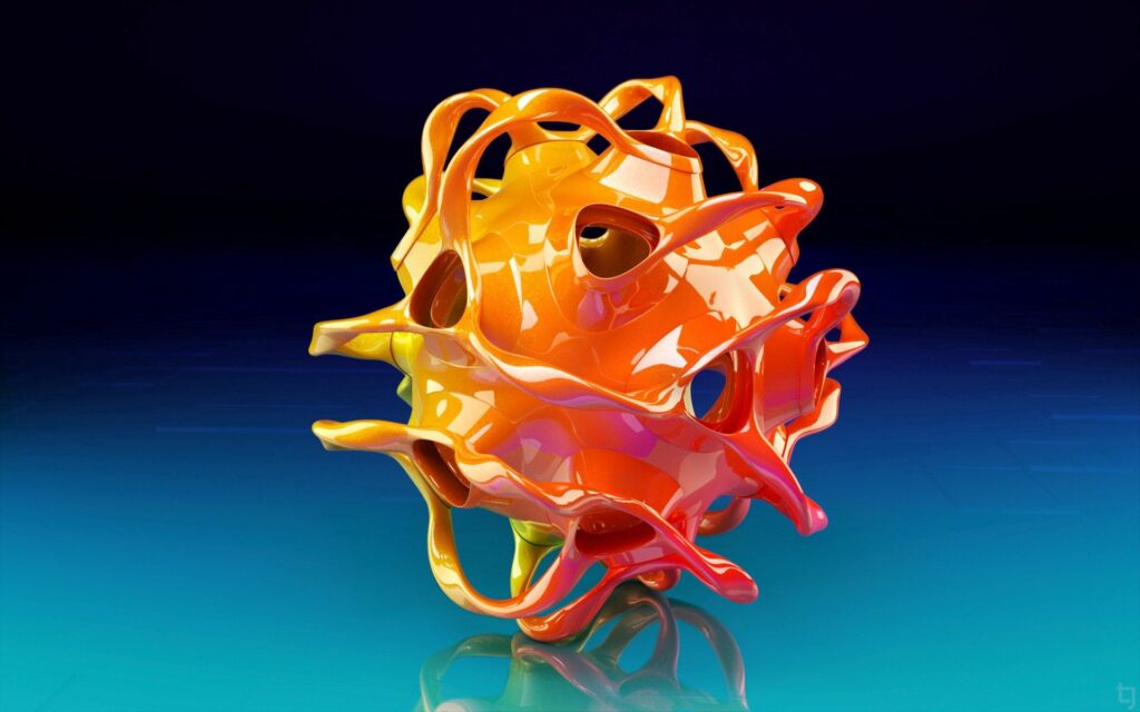Vibrant Abstract 3D Wallpaper: Yellow & Orange on Dark Blue Background