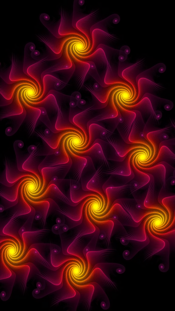 Vibrant Fractal Spiral Wallpaper: Hypnotic Yellow & Pink Design