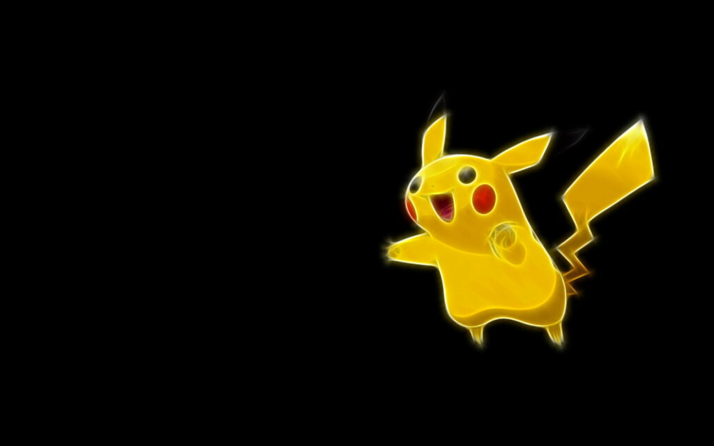 Vibrant Pikachu digital art wallpaper glowing electric on black background minimalist HD design