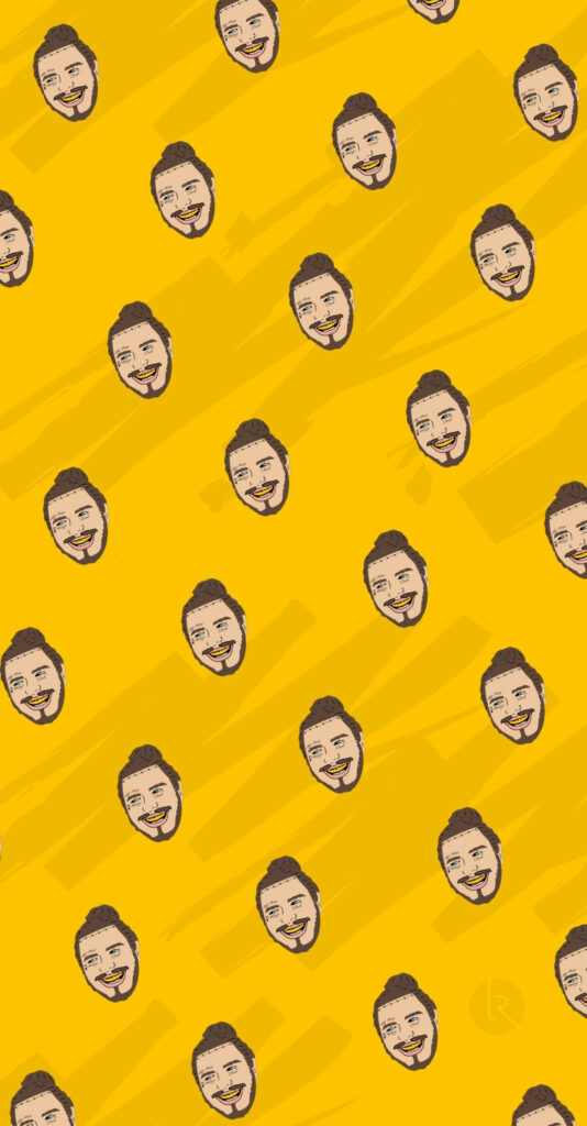 Vibrant Yellow Wallpaper with Repeated Post Malone Illustrations