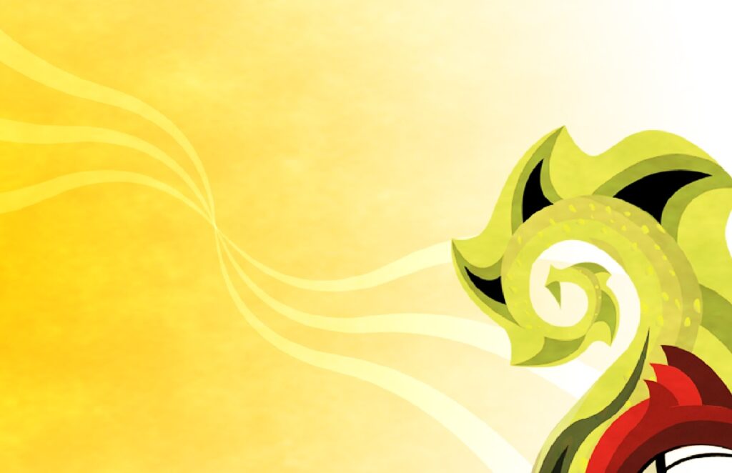 Vibrant Yellow Wallpaper with Wavy Patterns and Abstract Figure Design