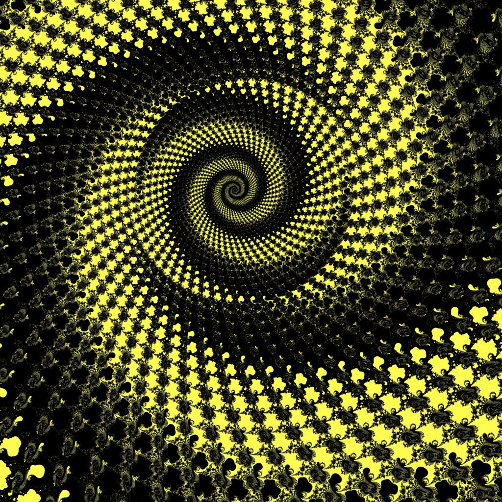 Vibrant Yellow & Black Spiral Wallpaper: Dynamic Abstract Background